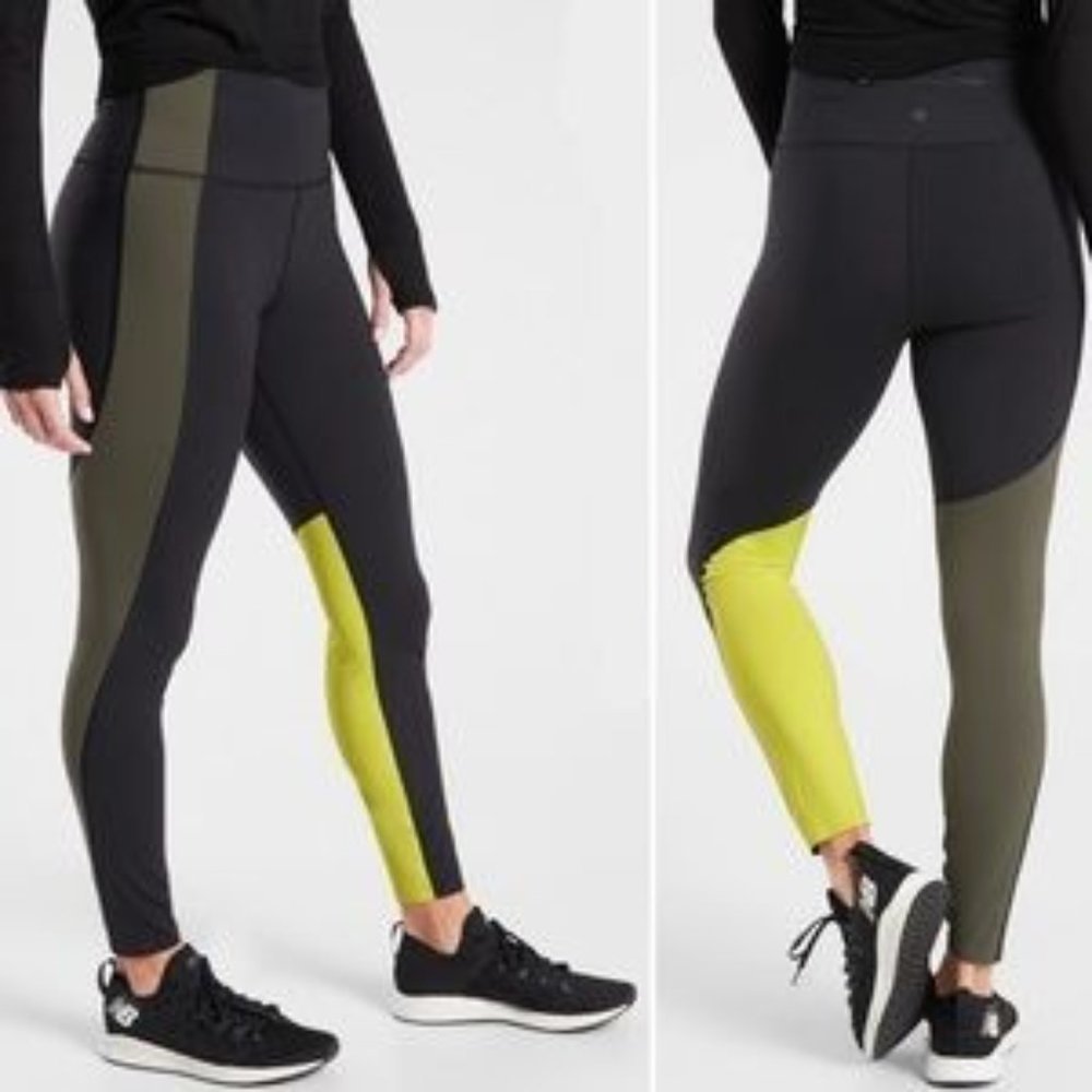 Athleta Woman's Sz‎ S Asym Colorblock Tight Black Neon Green Athletic Legging